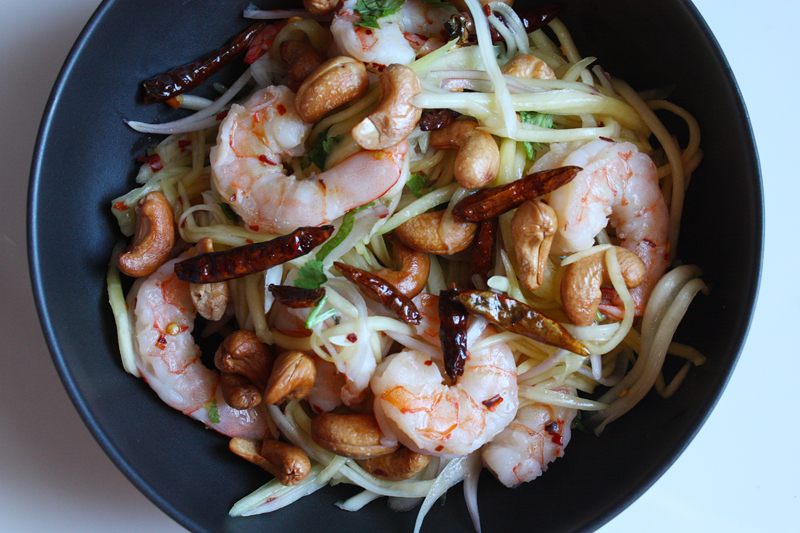 Thai Green Mango Salad with Grilled Shrimp by SheSimmers.com