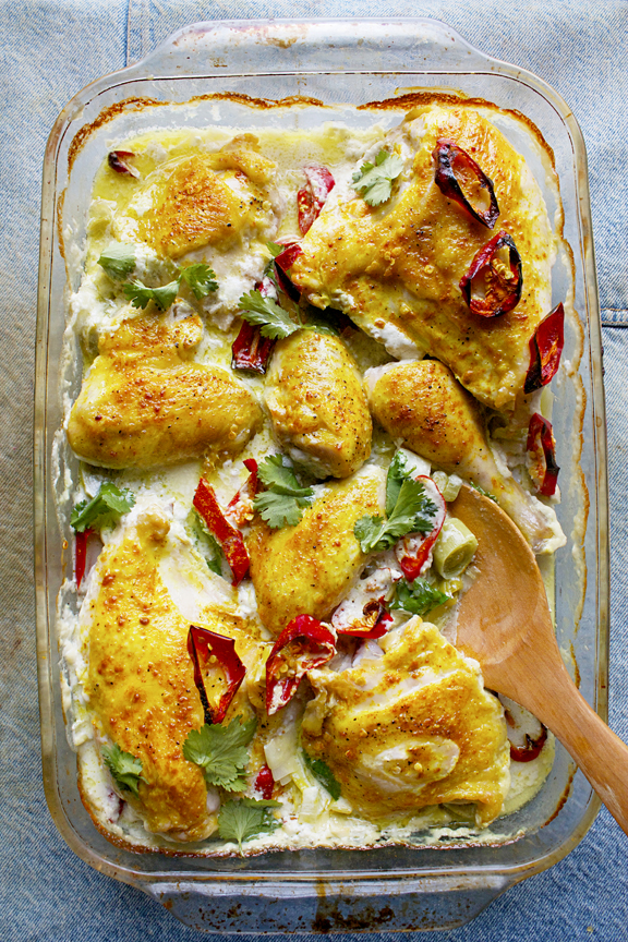 Baked Chicken and Leek in Turmeric-Coconut Sauce